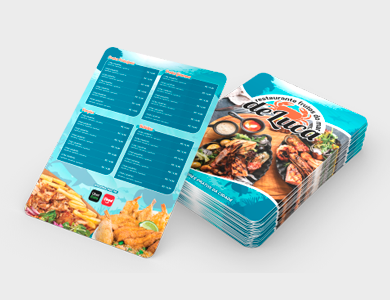 Cardápio em PVC 0,5mm Fosco Frente e Verso 21,5x29cm 1 Folha (2 páginas) - 4x0 - 10 unid